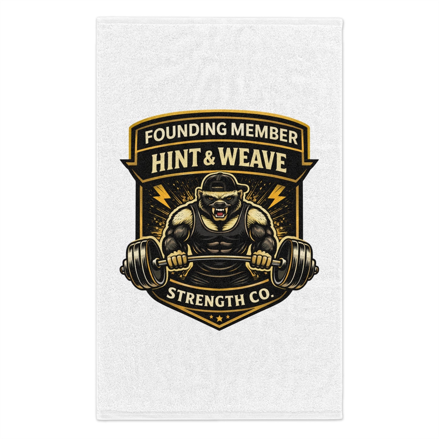 Rally Towel – 'Founding Member Hint & Weave Strength Co.' Gym Workout Toweling (11x18)
