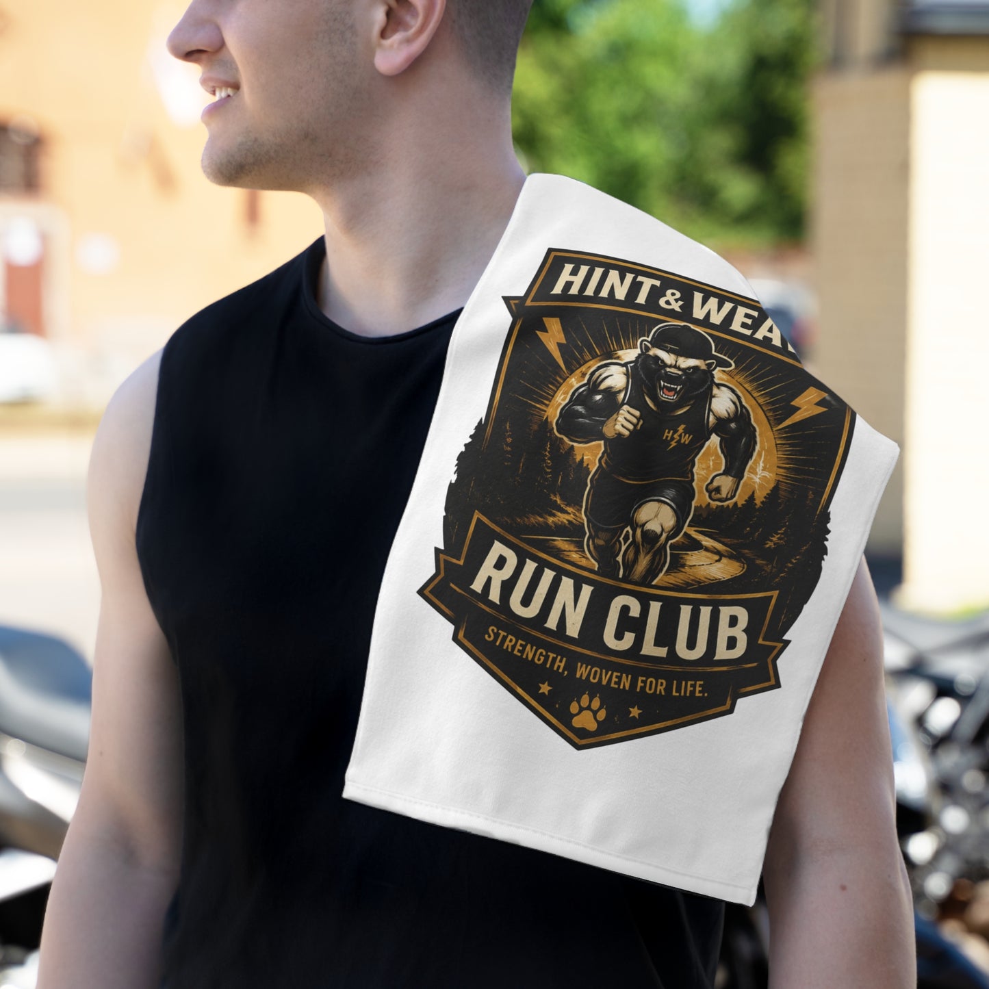 Hint & Weave Run Club Rally Towel — 11x18 Motivational Running Gym Towel