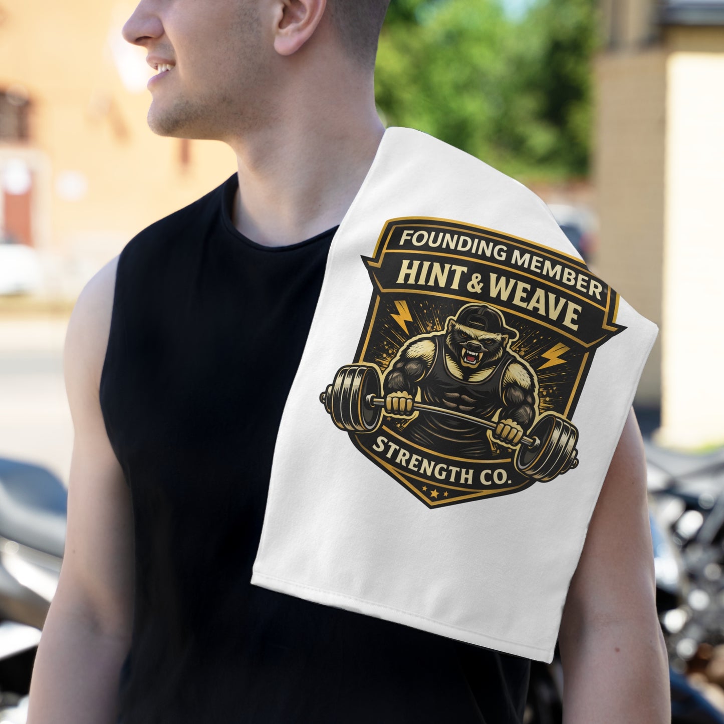 Rally Towel – 'Founding Member Hint & Weave Strength Co.' Gym Workout Toweling (11x18)