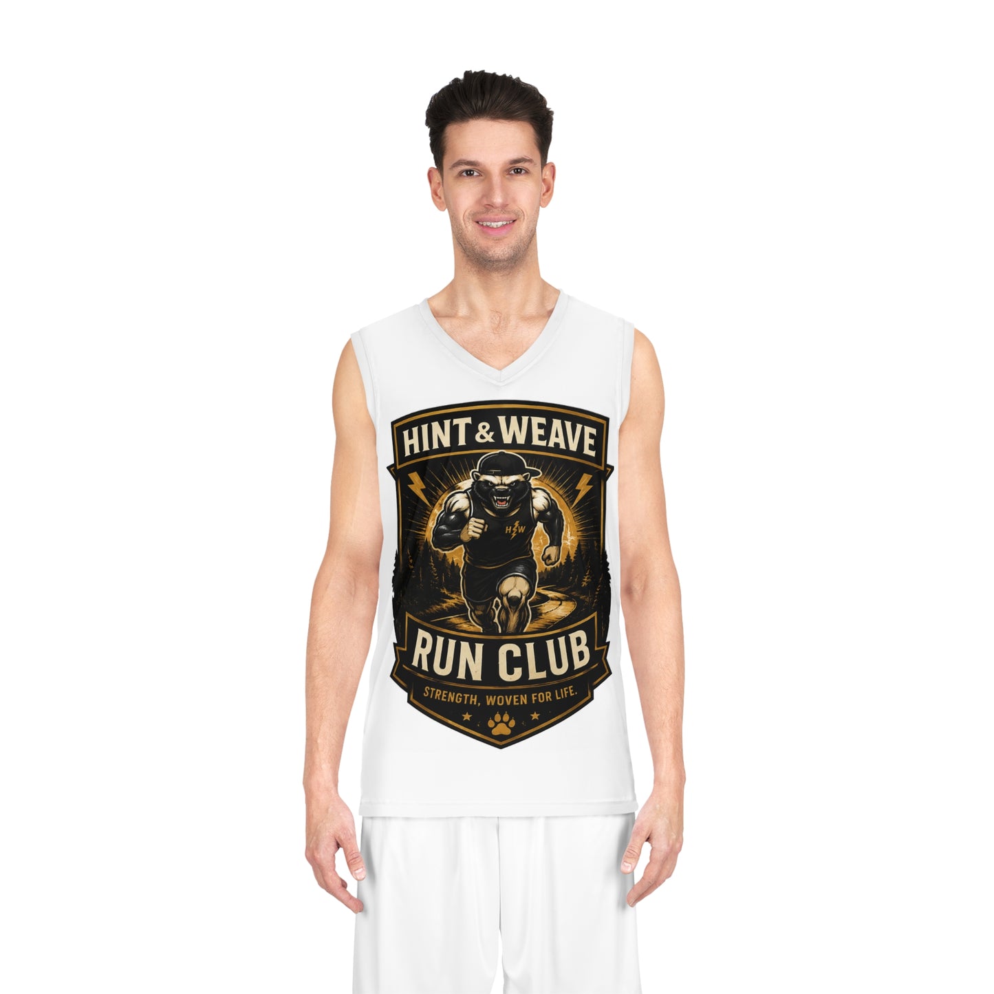 Run Club Basketball Jersey – "Hint & Weave" Motivational All-Over Print