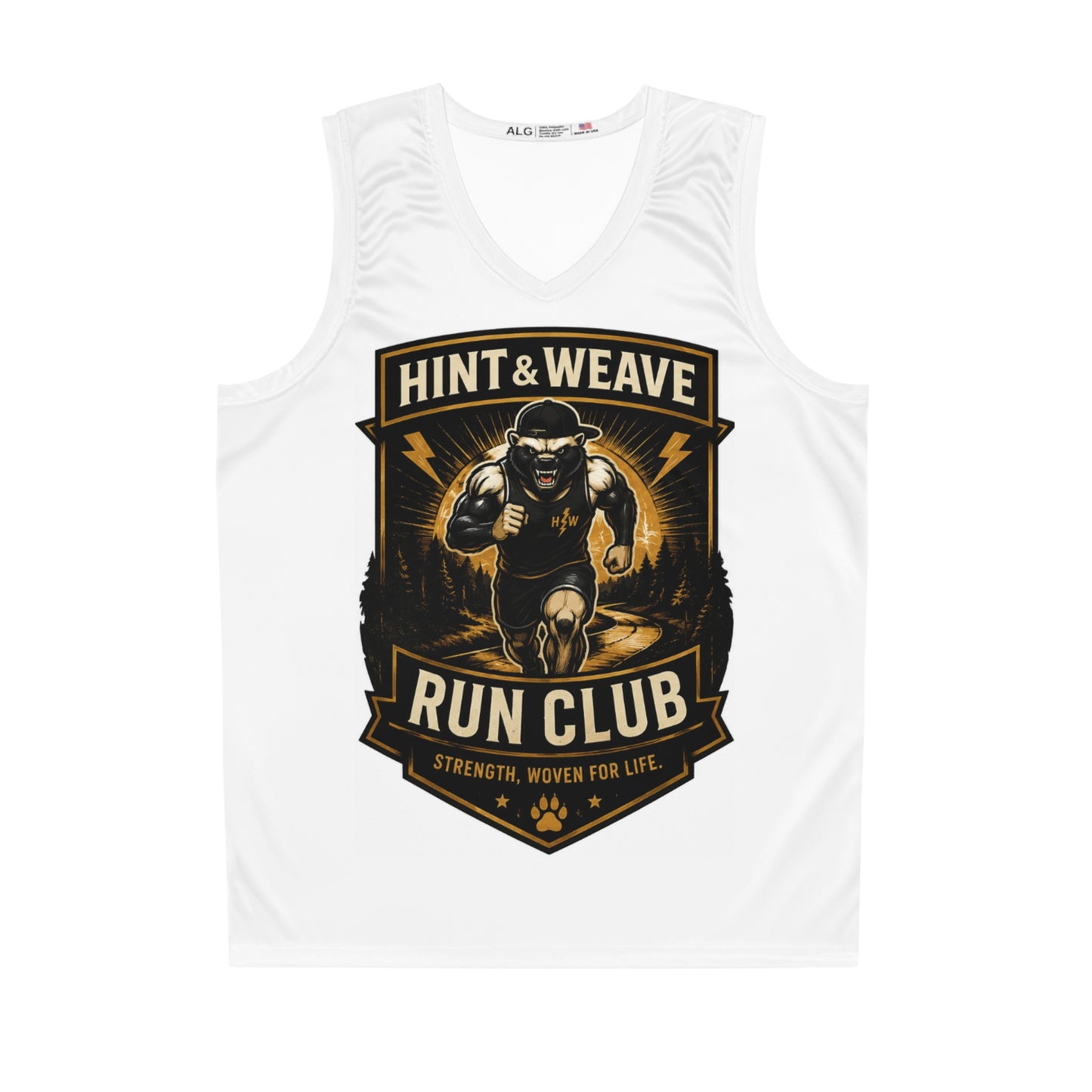 Run Club Basketball Jersey – "Hint & Weave" Motivational All-Over Print