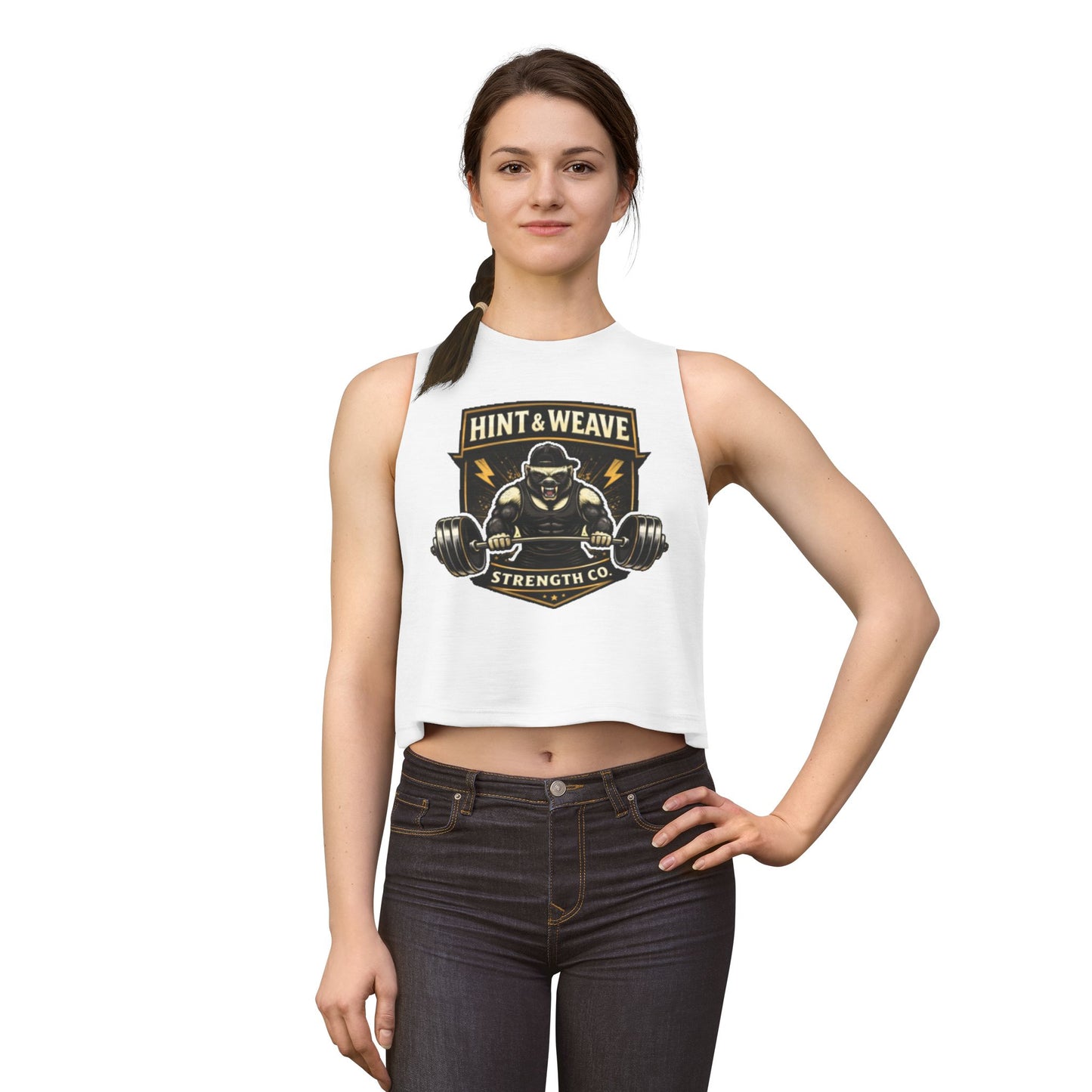Strength Co. Women's Crop Tank Top — Hint & Weave Weightlifting Gym Graphic