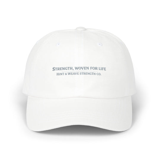 Classic Dad Cap — 'Strength, Woven for Life' Embroidered White Baseball Hat